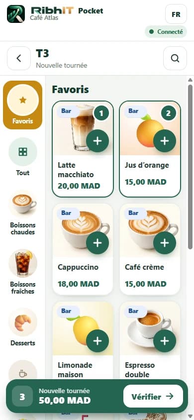 RibhIT Pocket sur le téléphone d’un serveur : une nouvelle tournée pour la table T3