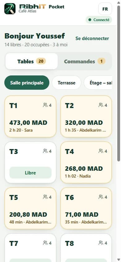 RibhIT Pocket : les tables sur le téléphone d’un serveur